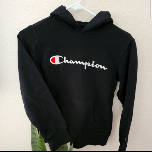 2 Sweatshirts- Champion Black Hoodie Medium - Hilfiger Medium - Picture 1 of 3